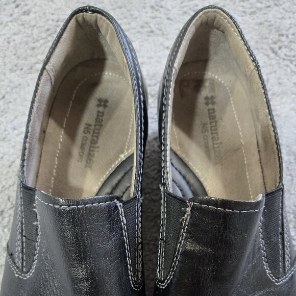 Naturalizer Winnie Black Leather Low Wedge Slip On Loafers N5 Comfort WIDE 7.5W - Picture 3 of 11